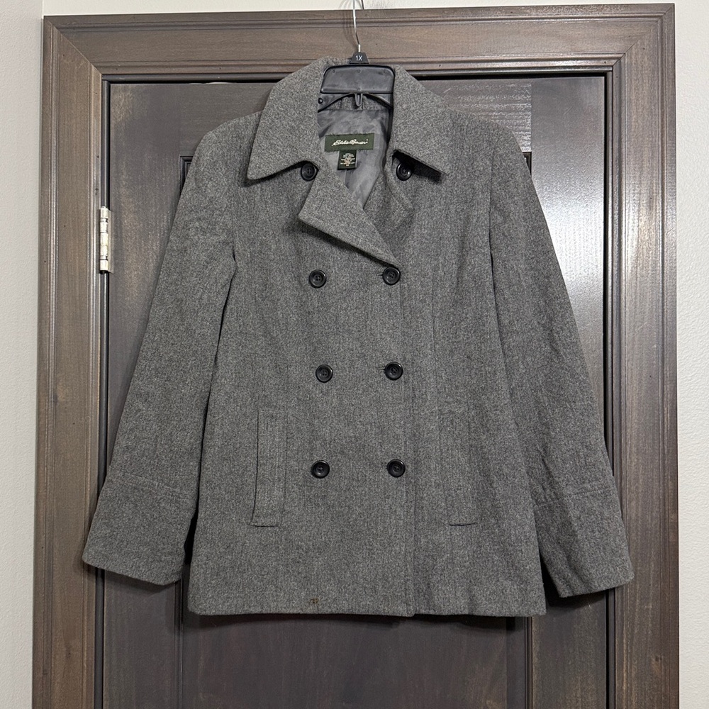Eddie Bauer Peacoat Women's Size M Gray Double Breasted Wool Blend